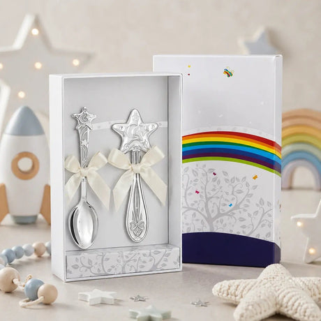 Baby Geschenkset 925 Silber Stern – Rassel & Babylöffel