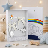 Baby Geschenkset 925 Silber Teddybär – Emaille - Löffel & Rassel