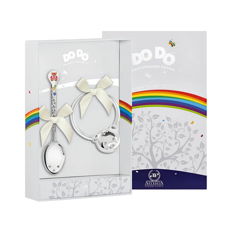 Baby Geschenkset 925 Silber Teddybär – Lila - Rot Emaille & Rassel