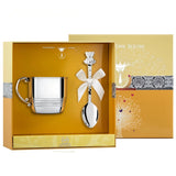Geschenkset für Babys 925 Silber von ArgentA, Becher mit Henkel und Löffel mit Teddybär-Griff, offene Box