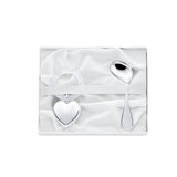 Baby Geschenkset 925 Silber: Herzrassel mit Acrylring & gebogener Babylöffel in weißer Geschenkbox zur Geburt.