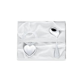 Baby Geschenkset 925 Silber: Herzrassel mit Acrylring & gebogener Babylöffel in weißer Geschenkbox zur Geburt.