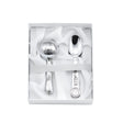 Baby-Geschenkset 925 Silber Zug: Babyrassel mit Dampflok-Kugel & Tauflöffel mit Lokrad-Detail in weißer Geschenkbox.
