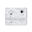 Geschenkset 925 Silber Stern — Babylöffel und Stielrassel mit 3D-Stern in offener weißer Box, Aufsicht