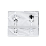 Geschenkset 925 Silber Stern — Babylöffel und Stielrassel mit 3D-Stern in offener weißer Box, Aufsicht