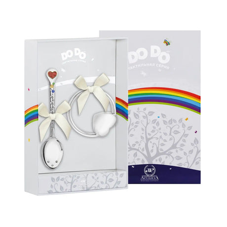 Baby Geschenkset 925 Silber Herz mit bunter Emaille & Silber-Rassel – Geschenk zur Taufe.