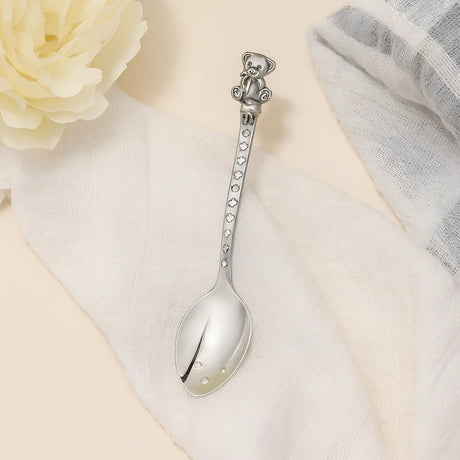 Babylöffel 925 Silber – oxidiertes Teddybär - Motiv mit Schleife