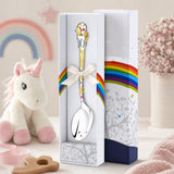 Babylöffel 925 Silber mit gold-rosa Einhorn-Motiv — Lifestyle-Setting, liebevolles Geschenk zur Geburt für Mädchen