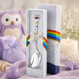 Babylöffel aus 925 Silber mit lila Eulen-Emaille und Vergoldung – liebevolles Geschenk zur Geburt oder Taufe