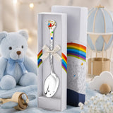 Babylöffel aus 925 Silber mit rot-blauem Hubschrauber-Emaille-Motiv und Vergoldung – Geschenk zur Geburt für Jungen