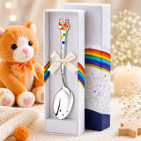 Babylöffel aus 925 Silber mit orange-goldenem Kätzchen-Emaille-Motiv – liebevolles Geschenk zur Geburt oder Taufe