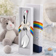 Babylöffel aus 925 Silber mit schwarz-grauem Kater-Emaille-Motiv – verspieltes Geschenk zur Geburt oder Taufe