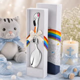 Babylöffel aus 925 Silber mit schwarz-orangem Kater-Emaille-Motiv – verspieltes Geschenk zur Geburt oder Taufe