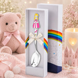 Babylöffel aus 925 Silber mit Prinzessinnen-Emaille in Rosa-Gold – edles Geschenk zur Geburt oder Taufe für Mädchen