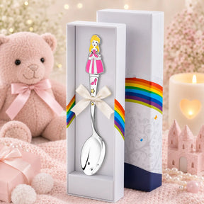 Babylöffel aus 925 Silber mit Prinzessinnen-Emaille in Rosa-Gold – edles Geschenk zur Geburt oder Taufe für Mädchen