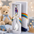 Babylöffel aus 925 Silber mit Prinz-Emaille in Blau-Rot-Gold – edles Geschenk zur Geburt oder Taufe für Jungen