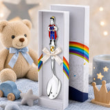Babylöffel aus 925 Silber mit Prinz-Emaille in Blau-Rot-Gold – edles Geschenk zur Geburt oder Taufe für Jungen
