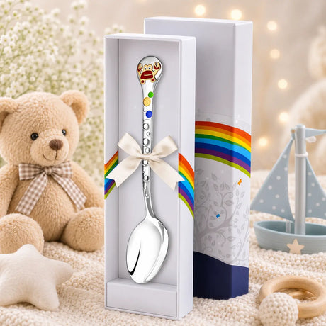 Babylöffel aus 925 Silber mit rot-goldenem Krebs-Emaille-Motiv – liebevolles Geschenk zur Geburt oder Taufe