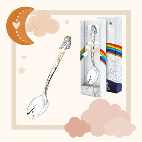 Babylöffel 925 Silber – Engel mit Sternen & Mond vergoldet