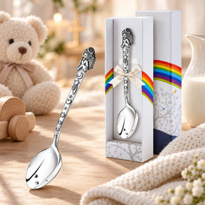 Babylöffel 925 Silber Engel oxidiert mit Stern und Mond — Lifestyle-Setting, Geschenk zur Taufe