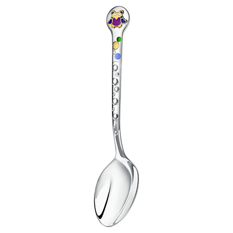 Luxus-Taufgeschenk: Silberlöffel gravierbar & Rassel aus Sterling Silber mit farbigen Details.