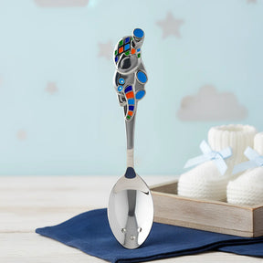 Babylöffel 925 Silber – Fliegender Elefant mit blauer Emaille