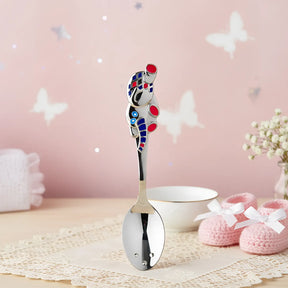 Babylöffel 925 Silber – Fliegender Elefant mit rot - rosa Emaille