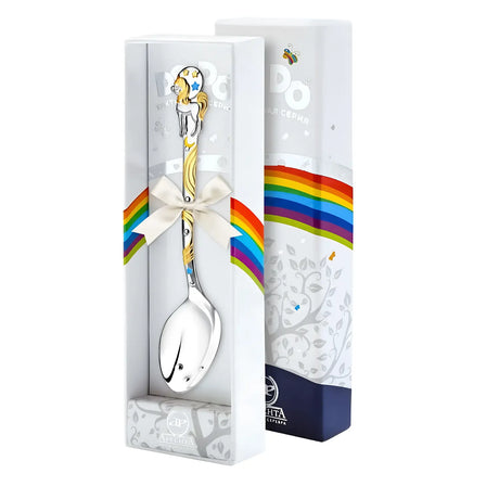 Babylöffel 925 Silber Einhorn – Gold - Blaues Geschenk für Jungen