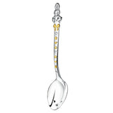 Silberlöffel mit Häschenfigur, vergoldeten Sternen und taktiler Mulde – stilvolles Babygeschenk.