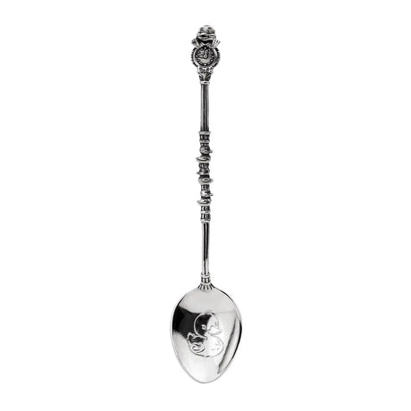 Patengeschenk Löffel 925 Silber Entchen — Entchen auf Zifferblatt-Medaillon, Entenreihe am Stiel, zwei Entchen in der Schale