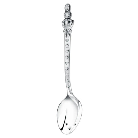 Kinderlöffel aus echtem Silber mit taktiler Mulde & geprägtem Hasenmotiv – Geschenk zur Geburt oder Taufe.
