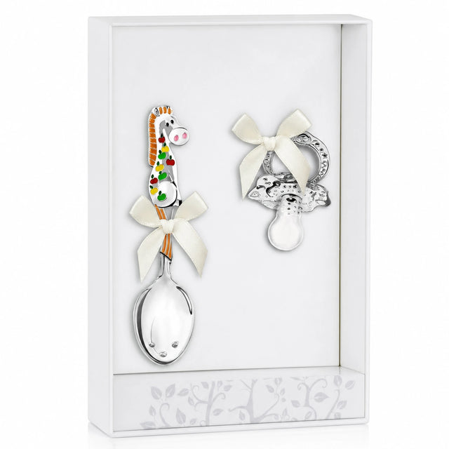Babylöffel & Schnuller Set 925 Silber Pferd orange - Premium Geschenkideen