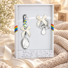 Babylöffel & Schnuller Set 925 Silber Pferd schwarz in der Geschenkbox — Lifestyle-Setting