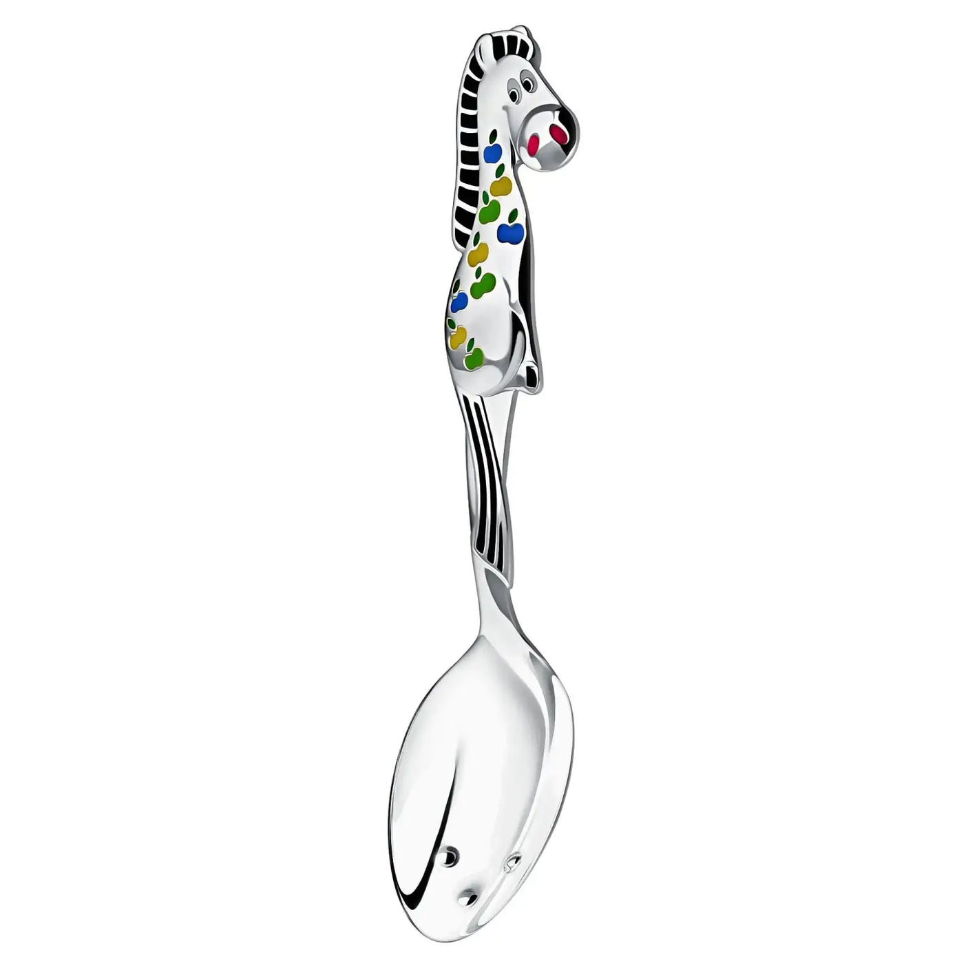 Babylöffel 925 Silber mit Pferdchen-Motiv & schwarzer Emaille – personalisierbares Geschenk zur Taufe.