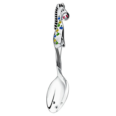 Babylöffel 925 Silber mit Pferdchen-Motiv & schwarzer Emaille – personalisierbares Geschenk zur Taufe.