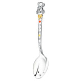Babylöffel aus Silber mit taktiler Mulde, Herzen & Sternen, goldene Schleife – Tauf- oder Geburtsgeschenk.