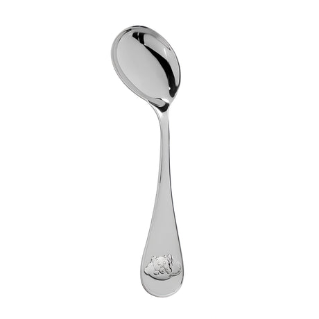 Gebogener Babylöffel aus 925 Silber mit süßem Teddybär-Motiv und Gravuroption, ideal als Geschenk zur Geburt.