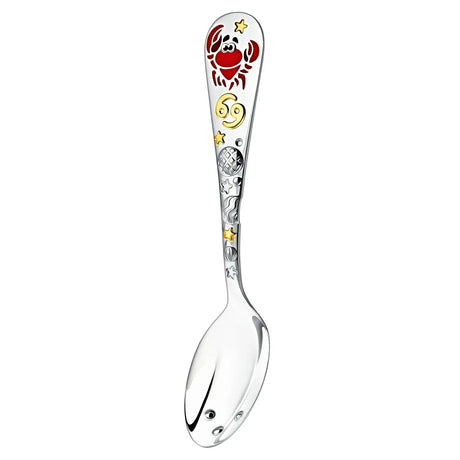 Babylöffel 925 Silber Krebs – Emaille & Vergoldung, Geschenk zur Geburt oder Taufe.