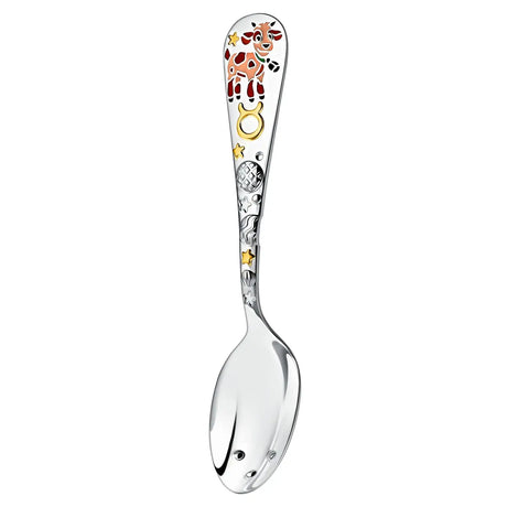 Babylöffel Sternzeichen Stier 925 Silber – Emaille & Vergoldung mit Gravur-Option – Geschenk zur Geburt oder Taufe.