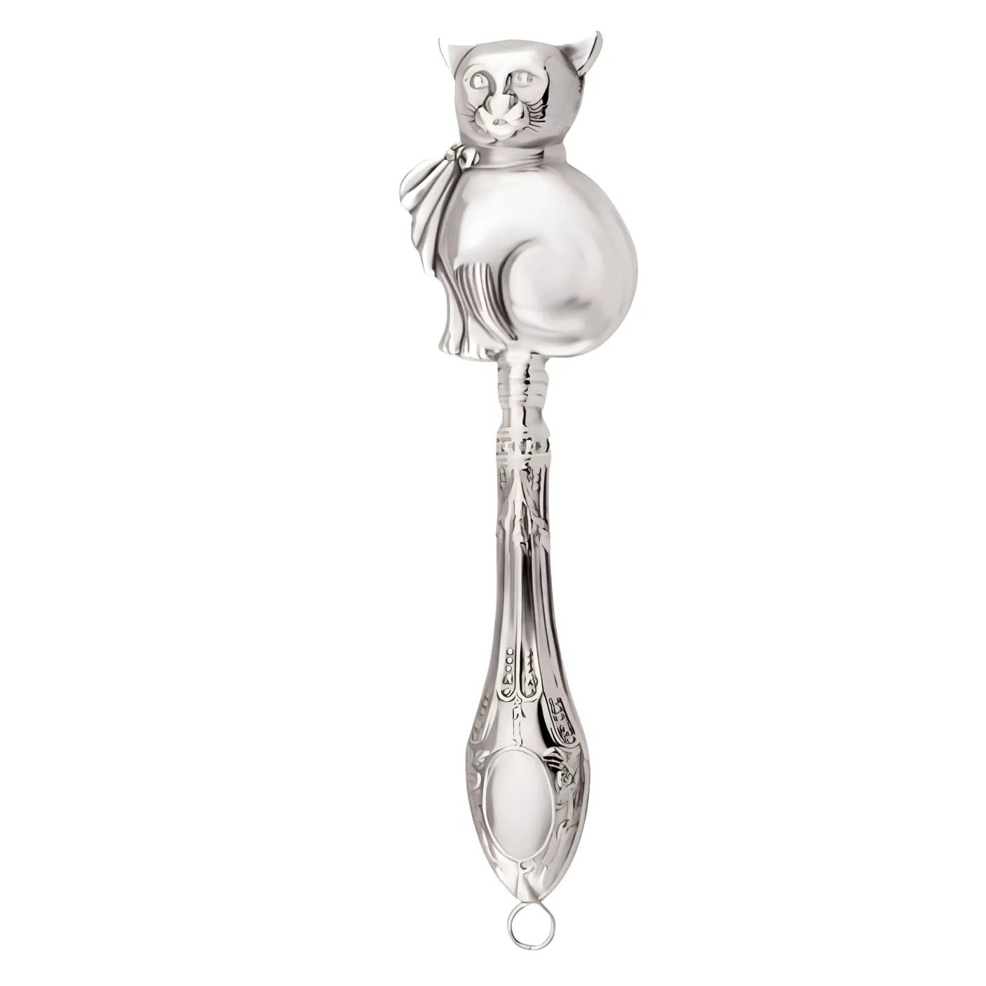 Babyrassel Silber 925 – Edles Katzen - Design mit Gravur - Option