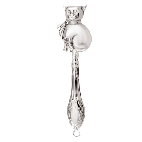 Babyrassel Silber 925 mit Katzen-Design – Edles Babygeschenk mit Gravur zur Geburt & Taufe.