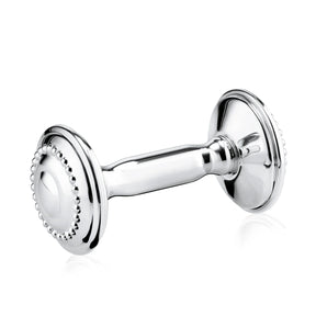 Babyrassel 925 Silber Hantel Zaramella — klassische Hantelform mit Perlrand an beiden gewölbten Scheiben, gravierbar, Freisteller