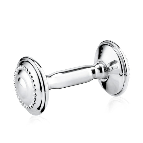 Babyrassel 925 Silber Hantel Zaramella — klassische Hantelform mit Perlrand an beiden gewölbten Scheiben, gravierbar, Freisteller