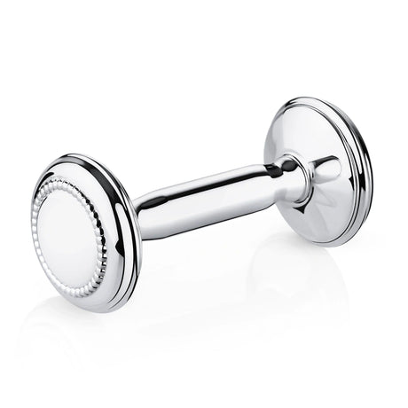 Babyrassel 925 Silber Hantel Zaramella — klassische Hantelform mit feinem Perlrand auf glatter, gravierbarer Scheibe, Freisteller