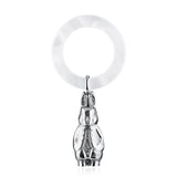 Babyrassel 925 Silber Hase Zaramella — ziselierte Hasen-Figur als Anhänger am perlweißen Acryl-Beißring, Freisteller