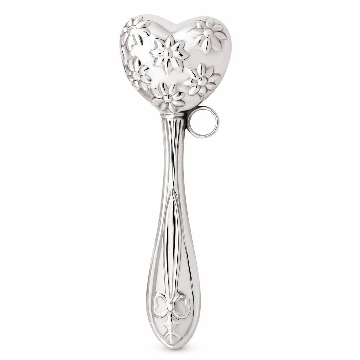 Babyrassel mit Herz & Blumen aus 925 Sterling Silber – 13cm