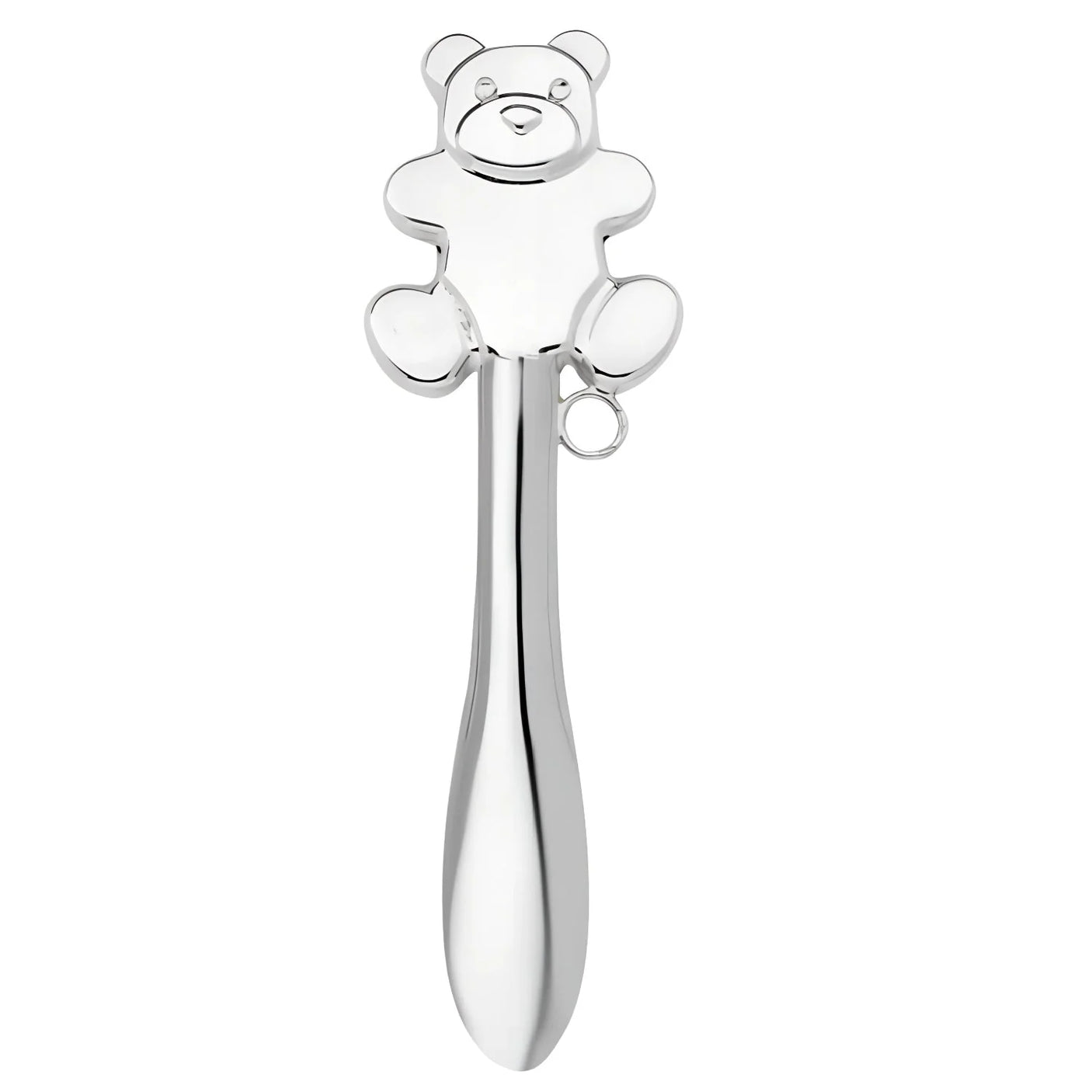 Babyrassel 925 Silber Teddybär mit glatter Stielform – Hochwertiges Babygeschenk zur Geburt oder Taufe.