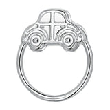 Ringförmige Babyrassel aus 925er Sterling-Silber mit detailreichem Automotiv, polierte Oberfläche.