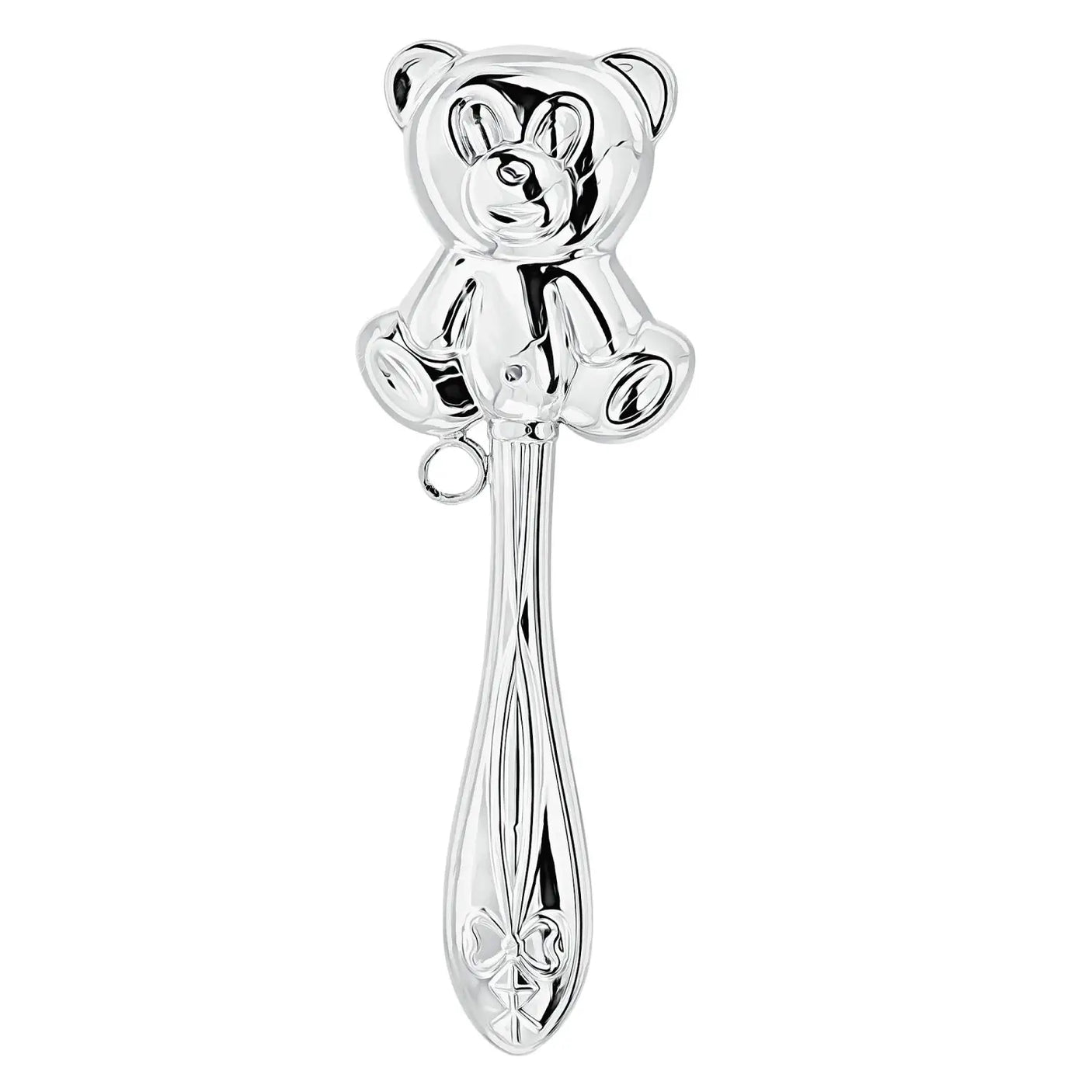 Babyrassel 925 Silber mit Teddybär-Motiv – edles Geschenk zur Taufe oder Geburt in Geschenkbox.