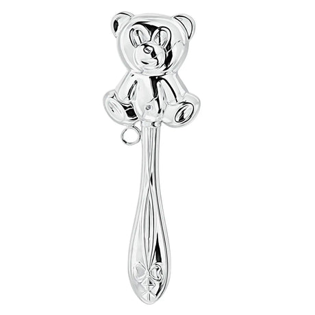 Babyrassel 925 Silber mit Teddybär-Motiv – edles Geschenk zur Taufe oder Geburt in Geschenkbox.